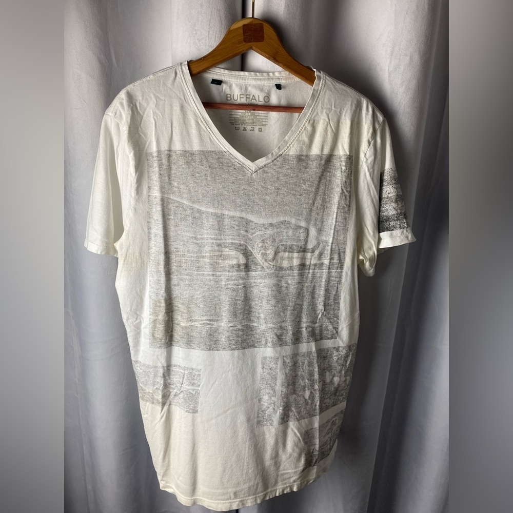 BUFFALO White Graphic V-Neck T-Shirt